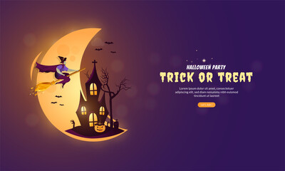 Flat illustration of Halloween party, trick or treat greeting concept