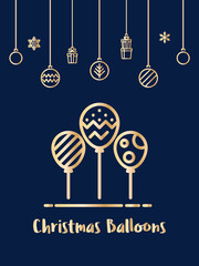 Christmas balloons party icon with christmas ornament elements hanging background.