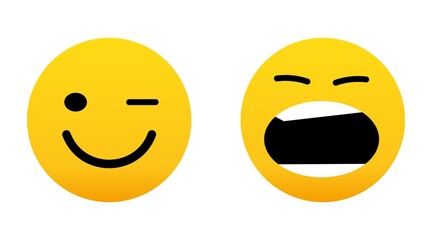 Yummy face happy smile vector cartoon line emoticon with tongue lick mouth. Delicious tasty food eating emoji face on yellow design background Yum icon vector