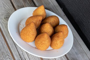 Coxinhas, brazilian snacks, finger food, tasty fried food made with chicken