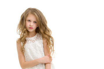 Portrait of a little girl close-up.Isolated on white background.