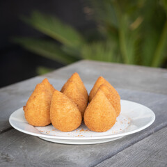 Coxinhas, brazilian snacks, finger food, tasty fried food made with chicken
