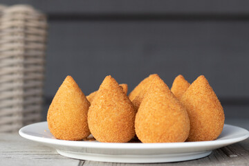Coxinhas, brazilian snacks, finger food, tasty fried food made with chicken