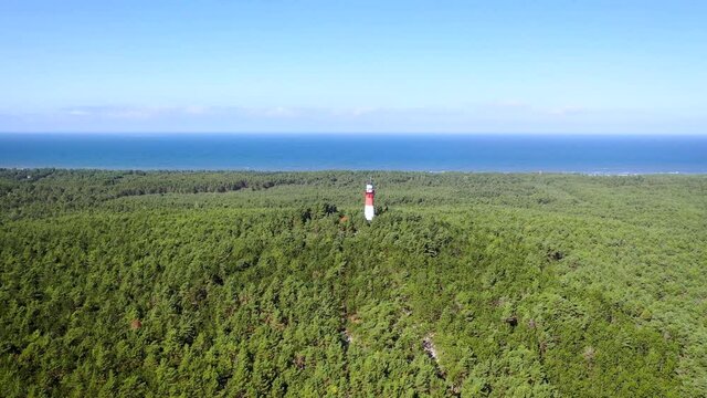 4k drone footage of Stilo Lighthouse in Osetnik village over Baltic Sea in Poland