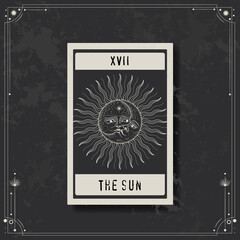 Set of decorative tarot cards. Vintage retro vintage engraving style. the sun, moon phases, crystals, magic symbols. print in the interior and design. vector graphics