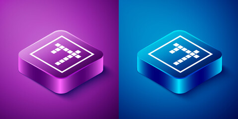 Isometric Bingo icon isolated on blue and purple background. Lottery tickets for american bingo game. Square button. Vector.