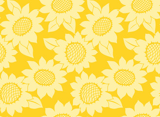 Japanese Yellow Sunflower Vector Seamless Pattern
