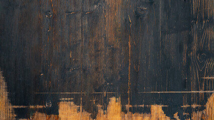 Wood timber background banner - Abstract grunge rustic aged weathered exfoliate peeled dark wooden wall board texture, frame template pattern