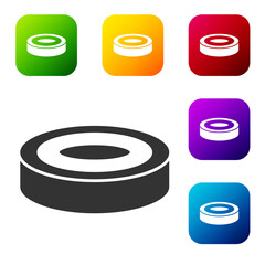 Black Checker game chips icon isolated on white background. Set icons in color square buttons. Vector.