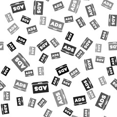 Fototapeta premium Black Advertising icon isolated seamless pattern on white background. Concept of marketing and promotion process. Responsive ads. Social media advertising. Vector.
