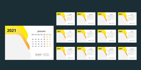 Naklejka na ściany i meble Desk Calendar Template 2021 Design