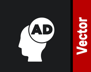 White Advertising icon isolated on black background. Concept of marketing and promotion process. Responsive ads. Social media advertising. Vector.