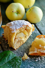 Russian apple bun sprinkled with powdered sugar