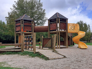 Outdoor children playground park empty during covid lockdown
