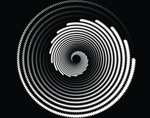  Dotted, dots, speckles abstract concentric circle. Spiral, swirl, twirl element.Circular and radial lines volute, helix.Segmented circle with rotation.Radiating arc lines.Cochlear