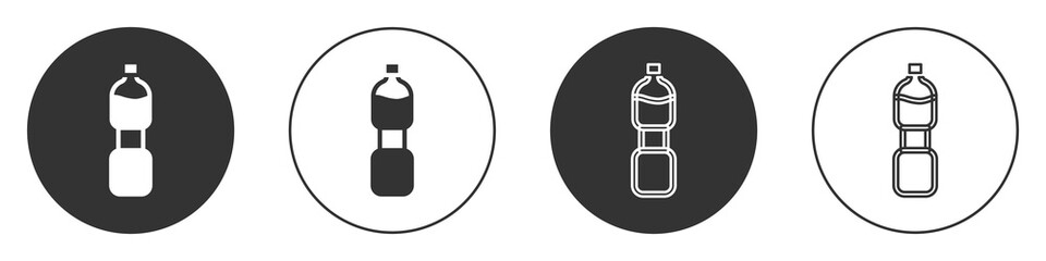 Black Bottle of water icon isolated on white background. Soda aqua drink sign. Circle button. Vector.