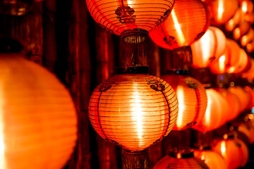 Chinese lantern lamp close up and glowing