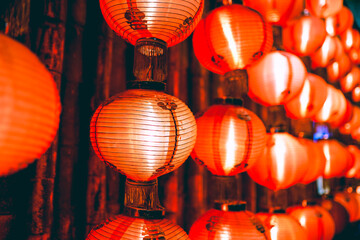 Chinese lantern lamp close up and glowing