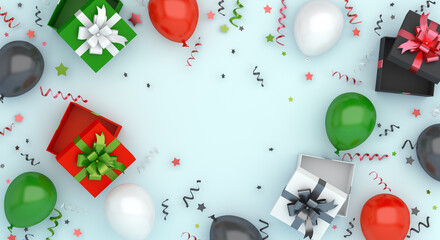 Happy Independence Day of United Arab Emirates UAE, Kuwait, Palestine, Jordan, Sudan.decoration background, banner, template, flyer, balloon, gift box, confetti , copy space, 3D rendering.