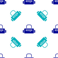 Blue Sport bag icon isolated seamless pattern on white background. Vector.