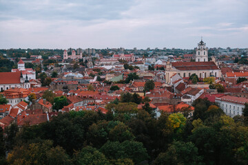 Fototapeta na wymiar View from above of historic city center in Vilnius, Lithuania. Red roofs
