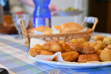 Fried Food in the Plate at Lunch