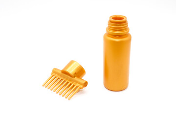 A picture of hair oil bottle on white background