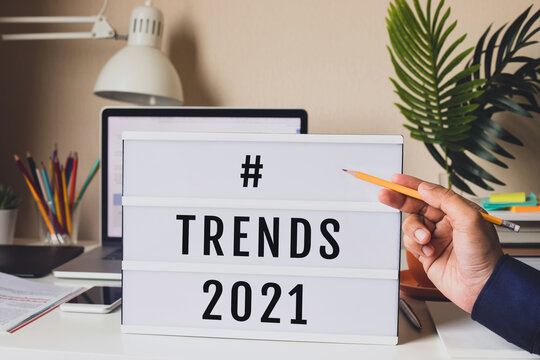 Trends of 2021 concepts with text on lightbox.