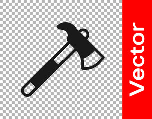 Black Firefighter axe icon isolated on transparent background. Fire axe. Vector.