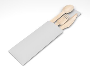 Bank Promotional Design Dinner Fork Knife And Spoon Flatware Set For Mockup And Branding. 3d render illustration.