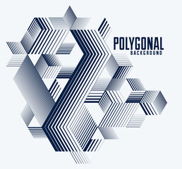 Polygonal low poly vector abstract design, artistic retro style background for ads or prints, cover or poster, banner or card. Linear 3D triangles and cubes elements.
