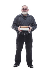 adult man with a stack of documents . isolated on a white