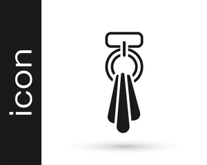 Black Towel on a hanger icon isolated on white background. Bathroom towel icon. Vector.