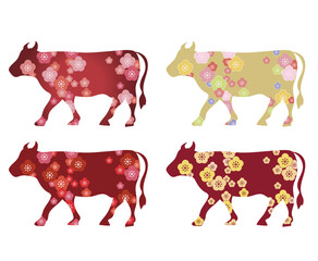 デザイン牛イラスト4セット・干支丑年