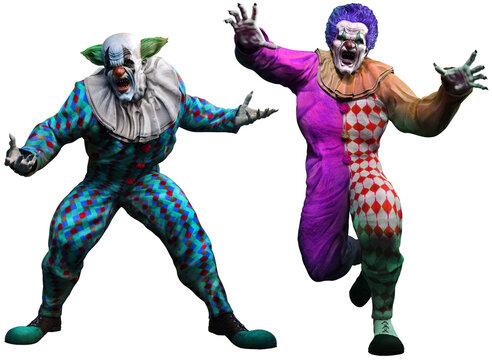 Horror killer clowns 3D illustration