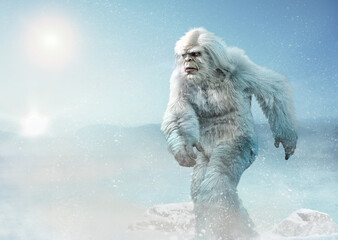 Yeti or abominable snowman 3D illustration - obrazy, fototapety, plakaty