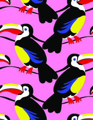 Abstract Hand Drawing Toucan Birds Repeating Vector Pattern Isolated Background