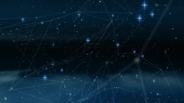 Glowing stars and network of connections moving against blue background