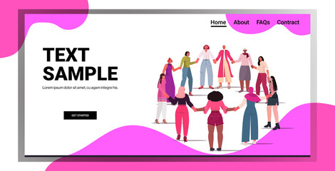 mix race girls holding hands standing together female empowerment movement women power concept full length horizontal copy space vector illustration