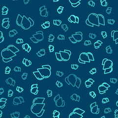 Green line Water drop icon isolated seamless pattern on blue background. Vector Illustration.