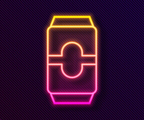 Glowing neon line Beer can icon isolated on black background. Vector Illustration.
