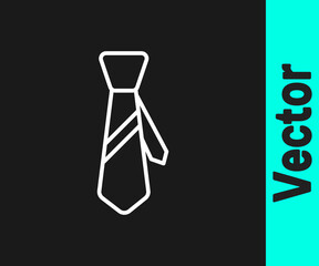 White line Tie icon isolated on black background. Necktie and neckcloth symbol. Vector Illustration.