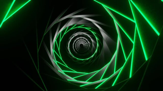 Optic 3d illusion, going into black tunnel, green stripes around, relaxing meditation