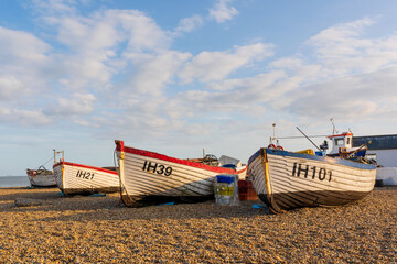 Abandoned fishing boats on Aldeburgh Beach. Suffolk. UK 