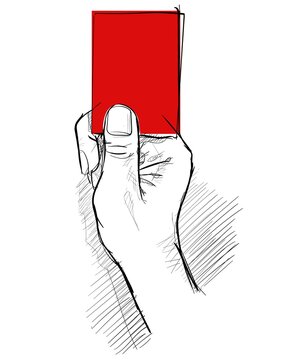 Penalize hand showing red card hand drawing sketch white isolated background