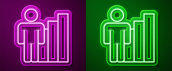 Glowing neon line Productive human icon isolated on purple and green background. Idea work, success, productivity, vision and efficiency concept. Vector.