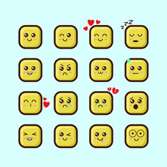 Vector set of cute square kawaii emojis