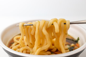 Soup udon on white background