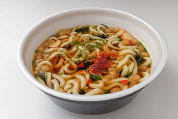Soup udon on white background