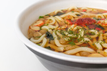Soup udon on white background